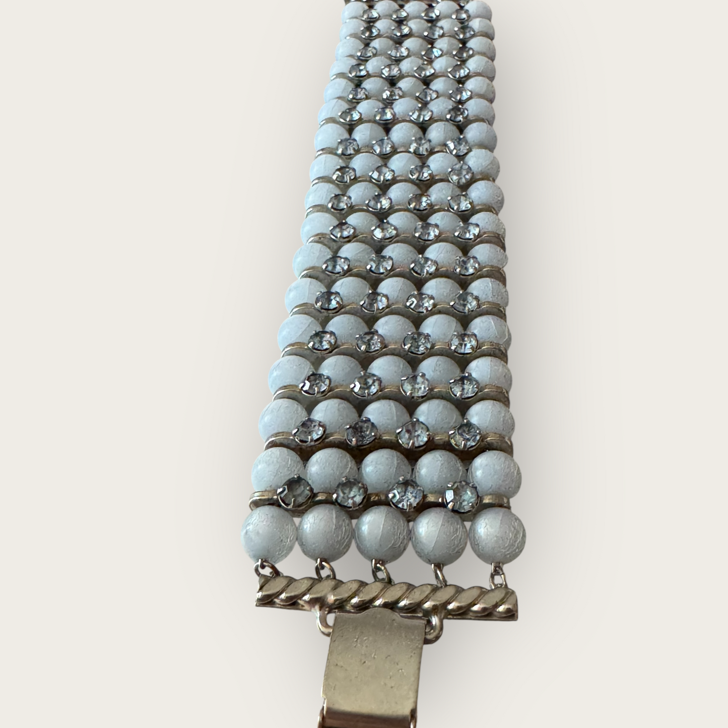 Vintage Powder Blue Cha-Cha Necklace, Bracelet & Earrings Set | 1950s Rhinestone Demi Parure