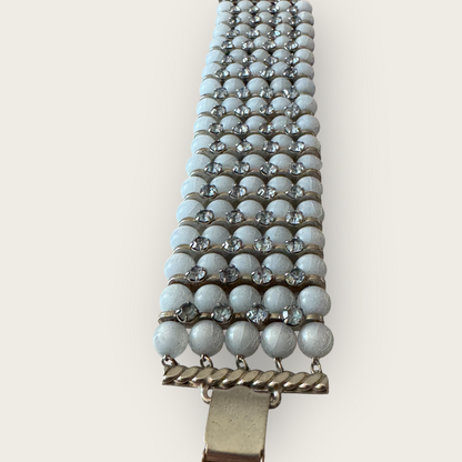 Vintage Powder Blue Cha-Cha Necklace, Bracelet & Earrings Set | 1950s Rhinestone Demi Parure
