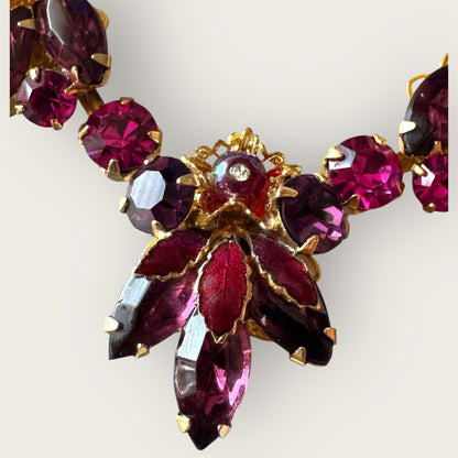 Weiss Vintage Enamel Leaf & Rhinestone Statement Set – Ruby, Amethyst & Pearl Tones – 1950s Mid-Century Glam | Private Collection