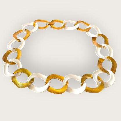 Vintage Chunky Monet Gold & White Enamel Chain Necklace – 1980s Statement Link