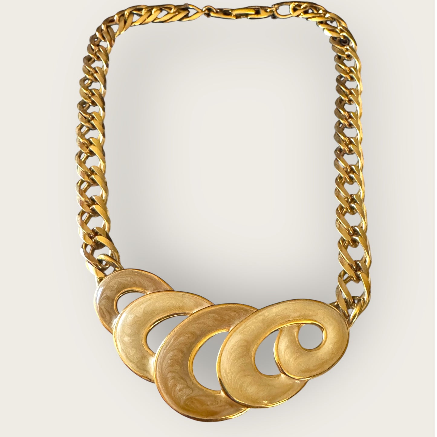 Vintage Napier Patent Pending Two-Tone Enamel Swirl Necklace – 1980s Statement Jewelry