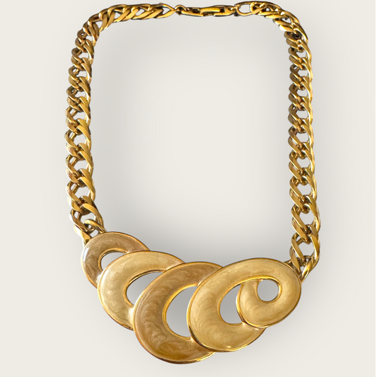 Vintage Napier Patent Pending Two-Tone Enamel Swirl Necklace – 1980s Statement Jewelry
