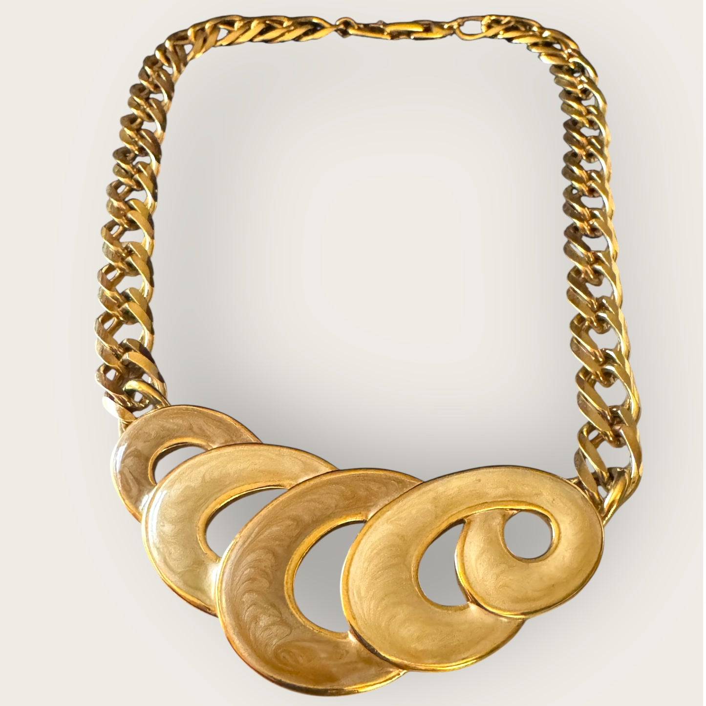 Vintage Napier Patent Pending Two-Tone Enamel Swirl Necklace – 1980s Statement Jewelry