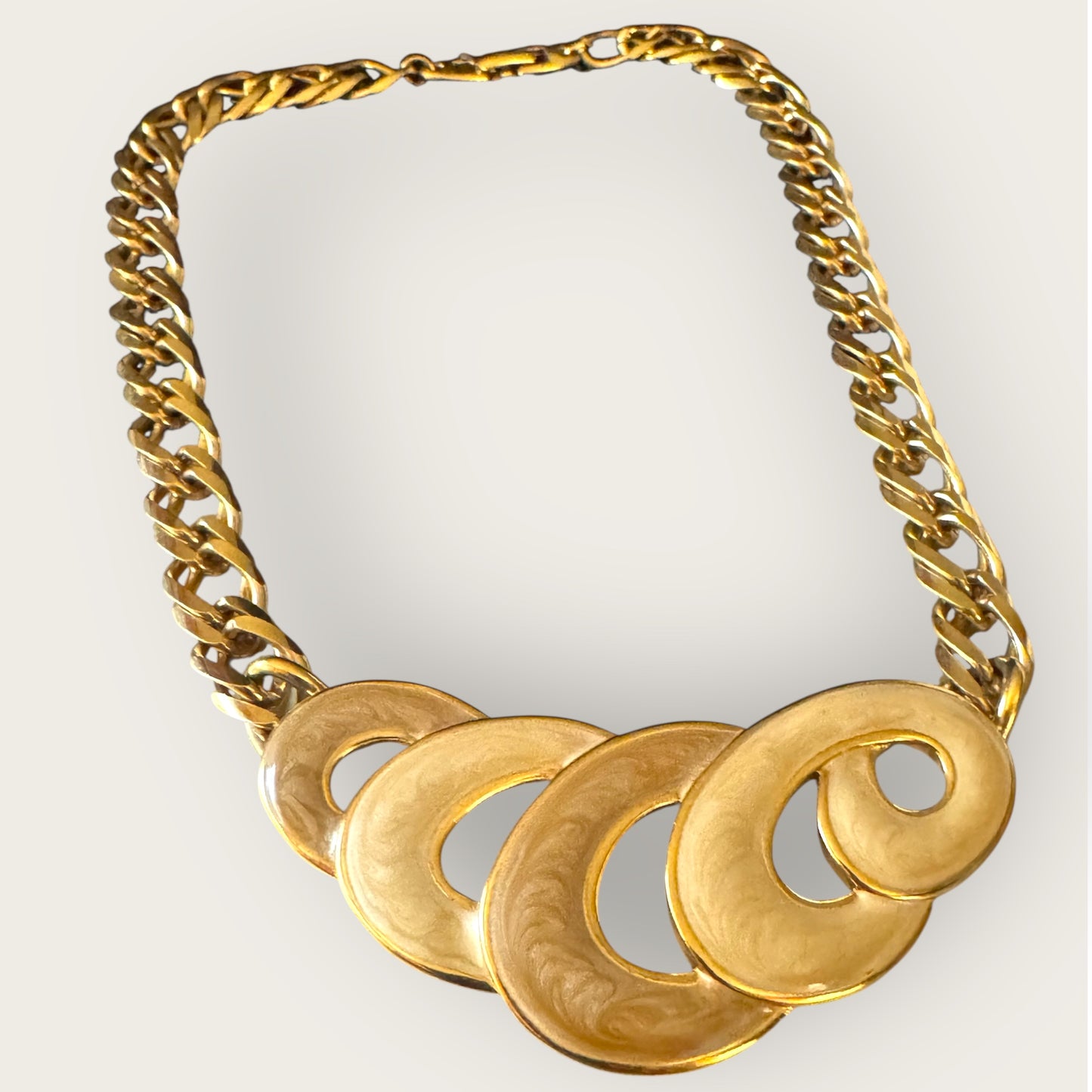 Vintage Napier Patent Pending Two-Tone Enamel Swirl Necklace – 1980s Statement Jewelry