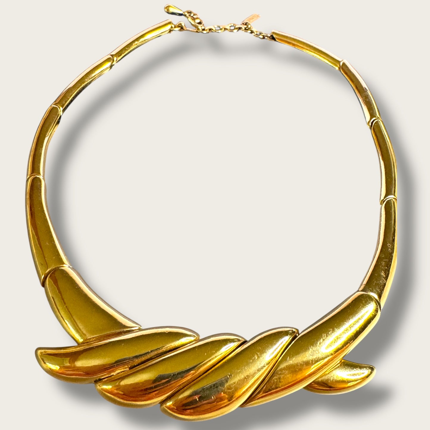 Vintage Monet Sculpted Gold-Tone Articulated Collar Necklace – Signed, Adjustable 16–18”
