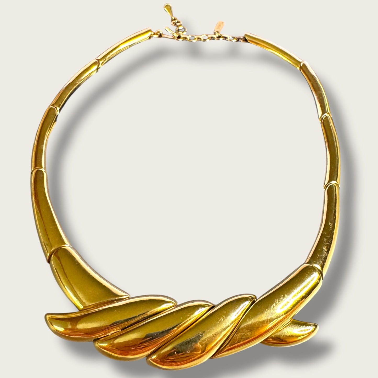 Vintage Monet Sculpted Gold-Tone Articulated Collar Necklace – Signed, Adjustable 16–18”