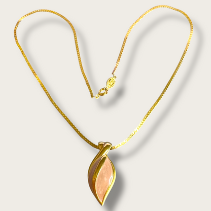 Vintage Napier Pink Enamel Pendant Necklace – 18” Gold-Tone Chain