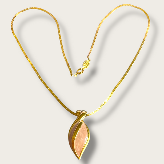 Vintage Napier Pink Enamel Pendant Necklace – 18” Gold-Tone Chain