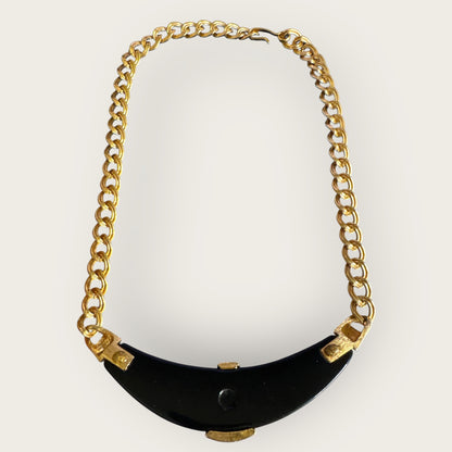 Vintage Monet Blue Glass Pendant Necklace – 18” Gold-Tone Chain with Sculptural Side Bar