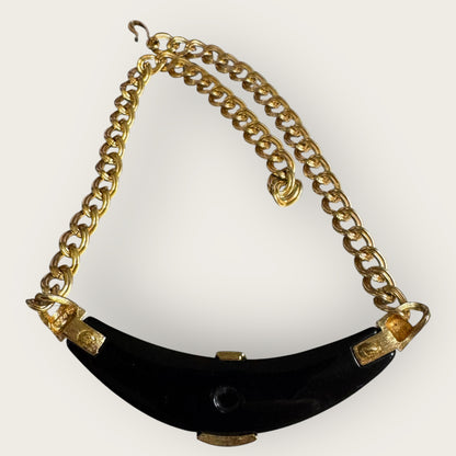Vintage Monet Blue Glass Pendant Necklace – 18” Gold-Tone Chain with Sculptural Side Bar