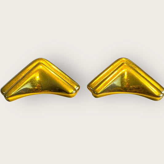Vintage Monet Gold-Tone Chevron Clip-On Earrings – Signed Statement Comfort Clips, 1980s Power Style