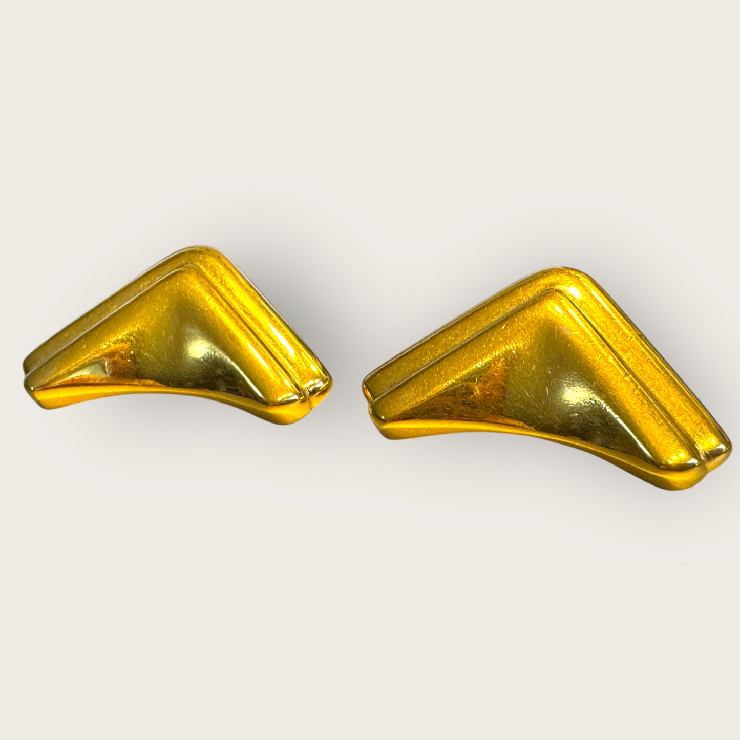 Vintage Monet Gold-Tone Chevron Clip-On Earrings – Signed Statement Comfort Clips, 1980s Power Style