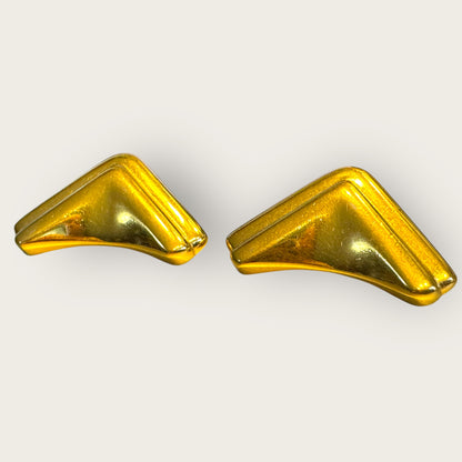 Vintage Monet Gold-Tone Chevron Clip-On Earrings – Signed Statement Comfort Clips, 1980s Power Style