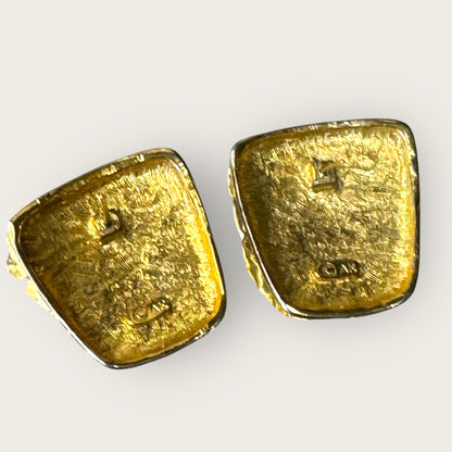 Vintage Anne Klein Gold-Tone Geometric Statement Earrings – Chunky Signed Post Backs, 1980s Power Chic