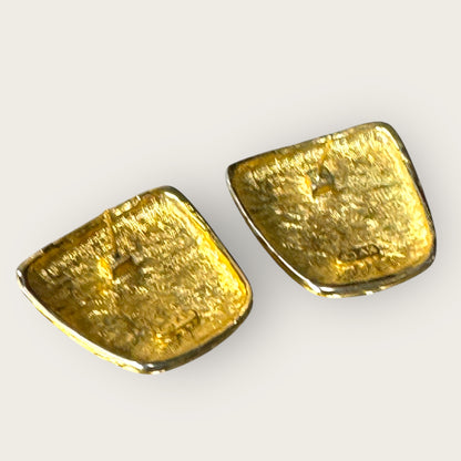 Vintage Anne Klein Gold-Tone Geometric Statement Earrings – Chunky Signed Post Backs, 1980s Power Chic