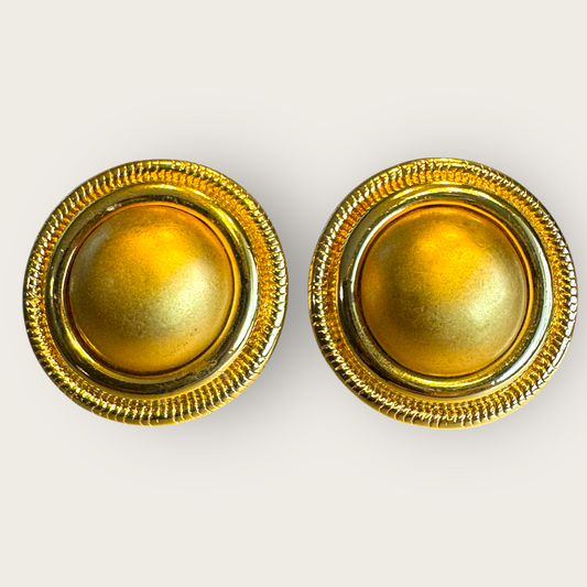 Signed Monet Gold Tone 1” Domed Button Clip-On Earrings – Classic Vintage Style
