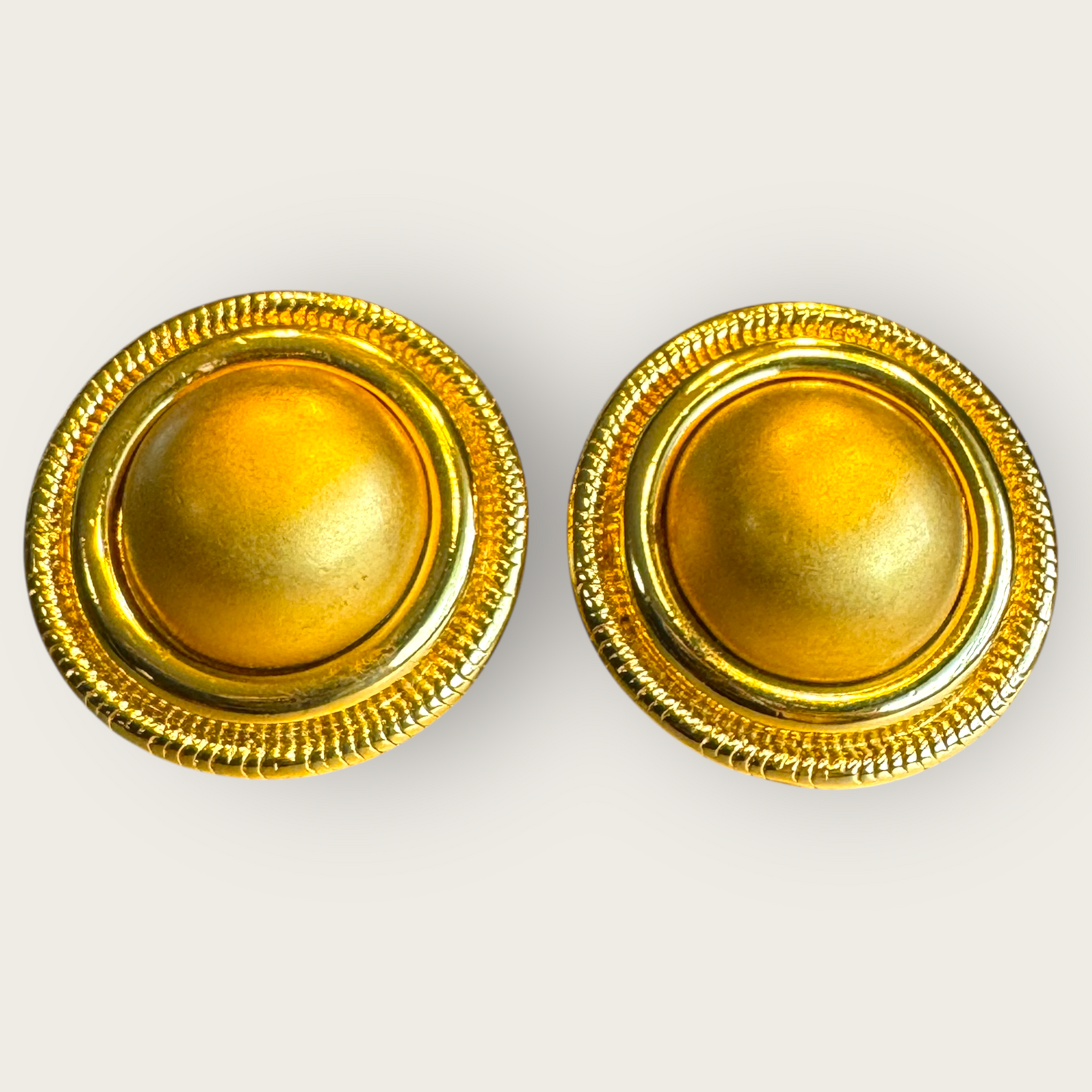 Signed Monet Gold Tone 1” Domed Button Clip-On Earrings – Classic Vintage Style