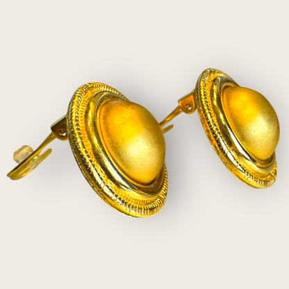 Signed Monet Gold Tone 1” Domed Button Clip-On Earrings – Classic Vintage Style