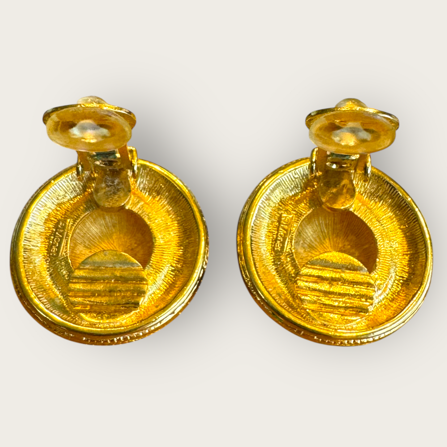 Signed Monet Gold Tone 1” Domed Button Clip-On Earrings – Classic Vintage Style