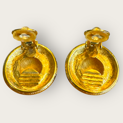 Signed Monet Gold Tone 1” Domed Button Clip-On Earrings – Classic Vintage Style