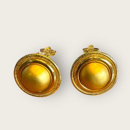 Signed Monet Gold Tone 1” Domed Button Clip-On Earrings – Classic Vintage Style
