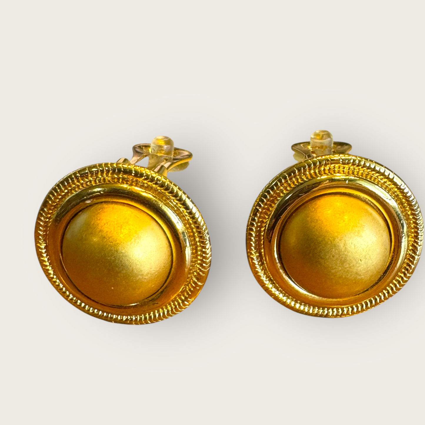 Signed Monet Gold Tone 1” Domed Button Clip-On Earrings – Classic Vintage Style