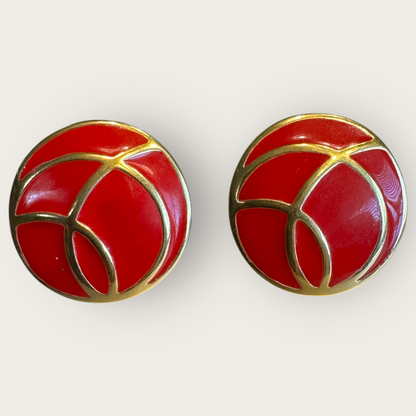 Vintage Monet Red Enamel & Gold Abstract Round Earrings – Post Back