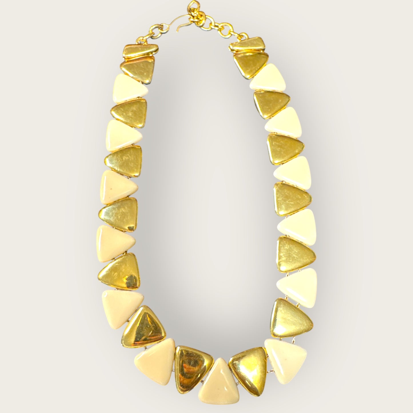Vintage Monet Cream Lucite & Gold Tone Reversible Triangle Statement Necklace – Articulated, Signed