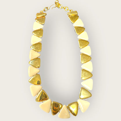 Vintage Monet Cream Lucite & Gold Tone Reversible Triangle Statement Necklace – Articulated, Signed