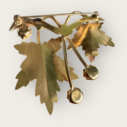 Vintage Sarah Coventry Grape Leaf Brooch with Cultured Pearls – Signed, 1960s Botanical Jewelry