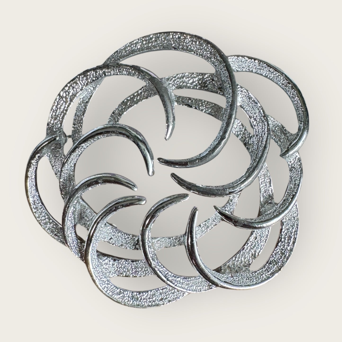 Vintage Sarah Coventry Silver Textured Swirl Brooch – Signed Mid-Century Modern Statement, 2.5”