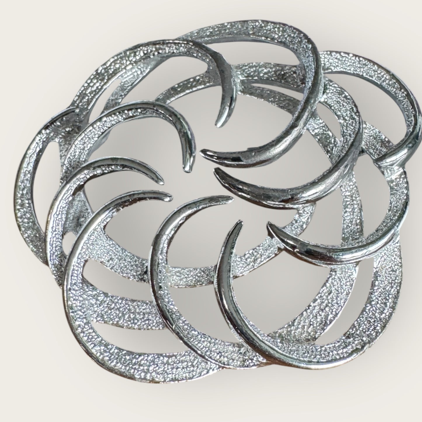 Vintage Sarah Coventry Silver Textured Swirl Brooch – Signed Mid-Century Modern Statement, 2.5”