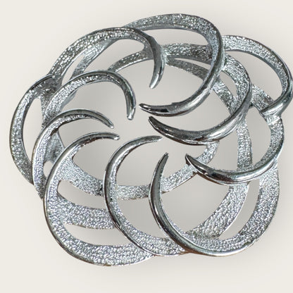 Vintage Sarah Coventry Silver Textured Swirl Brooch – Signed Mid-Century Modern Statement, 2.5”
