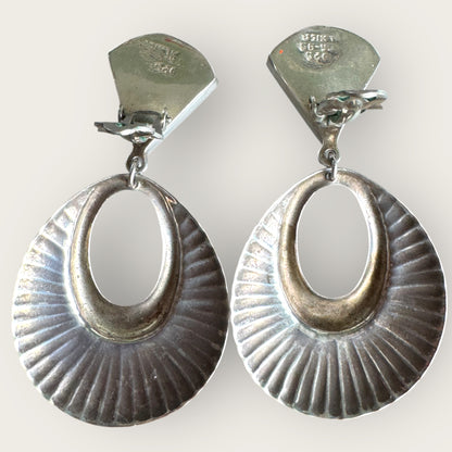 Vintage Taxco Mexico Sterling Silver Clip-On Earrings – TR-95 Signed, Black Quartz Triangle Dangles