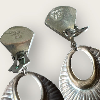 Vintage Taxco Mexico Sterling Silver Clip-On Earrings – TR-95 Signed, Black Quartz Triangle Dangles