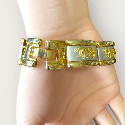 Vintage Two-Tone Panther Link Bracelet – Bold Gold and Silver Statement Piece