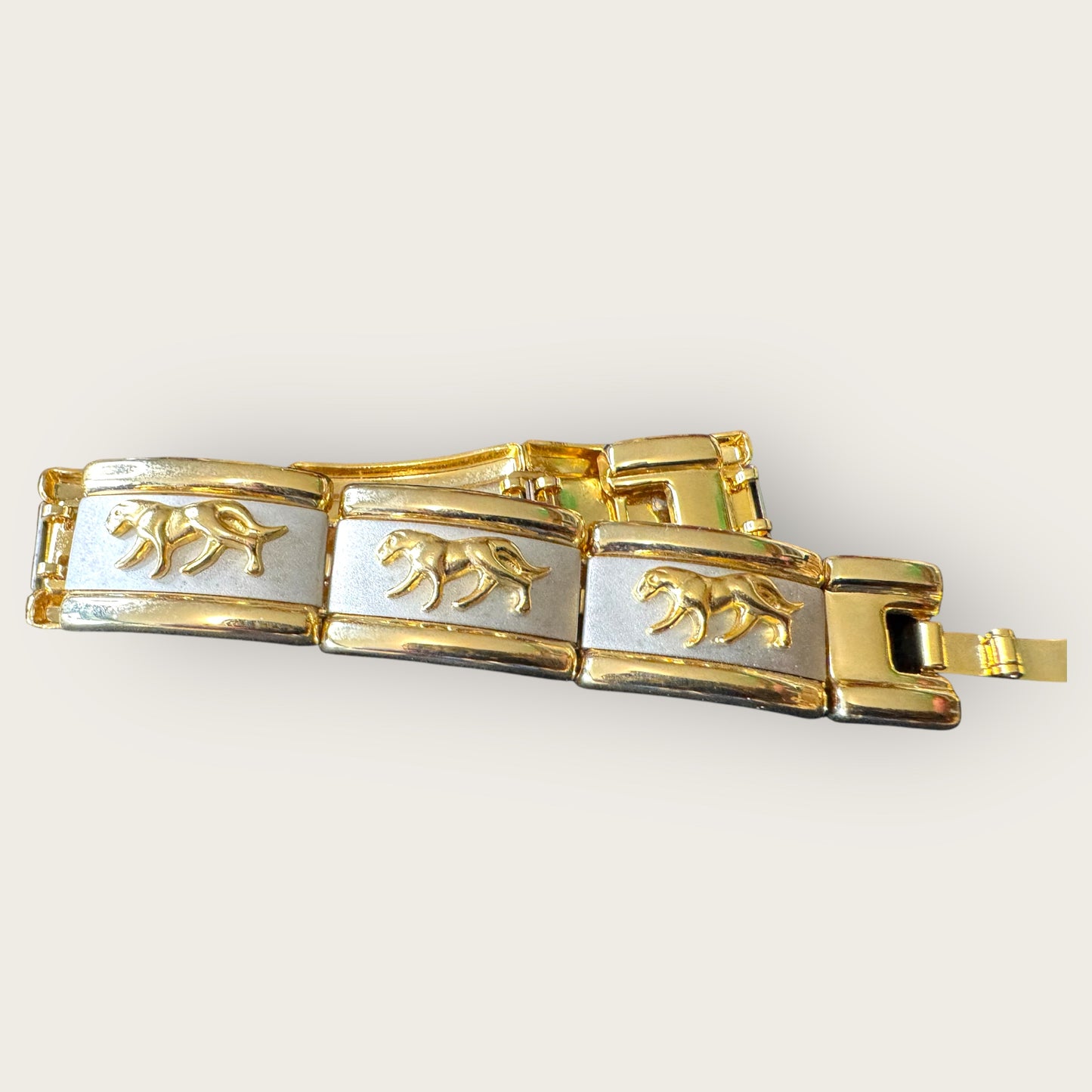 Vintage Two-Tone Panther Link Bracelet – Bold Gold and Silver Statement Piece