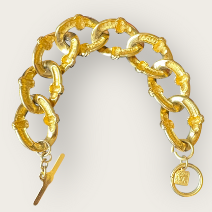 Vintage Anne Klein Textured Gold-Tone Link Bracelet with Toggle Clasp – Lion Head Tag