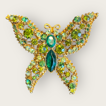 Signed Weiss Vintage Green Butterfly Brooch with Uranium Glass – Heavy Gold Tone Statement Pin | Private Collection