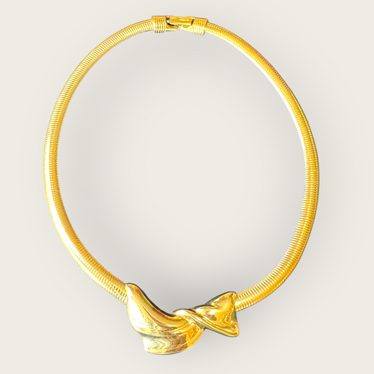 Signed Trifari Sculptural Omega Collar Necklace | Vintage Modernist Statement Jewelry