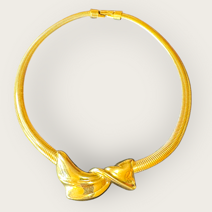 Signed Trifari Sculptural Omega Collar Necklace | Vintage Modernist Statement Jewelry