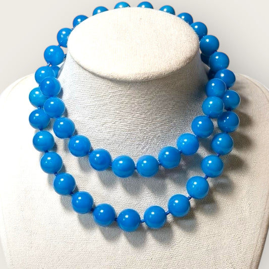 Vintage Cal Sydney Necklace – 12.4mm Polished Beads, 26” Strand, 120g Statement Stone Jewelry