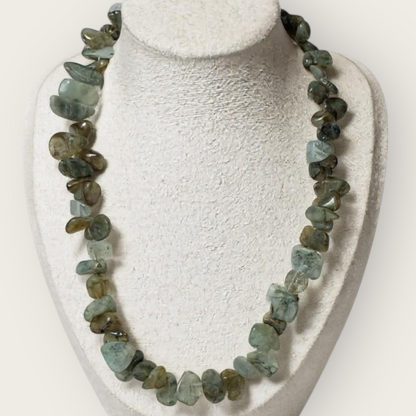 Vintage Chunky Labradorite Nugget Necklace – 925 Sterling Silver Clasp – 18”