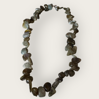 Vintage Chunky Labradorite Nugget Necklace – 925 Sterling Silver Clasp – 18”