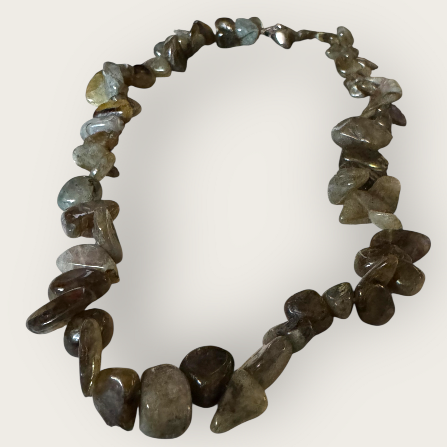 Vintage Chunky Labradorite Nugget Necklace – 925 Sterling Silver Clasp – 18”