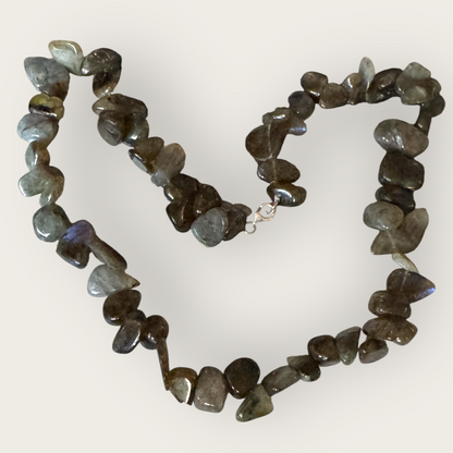Vintage Chunky Labradorite Nugget Necklace – 925 Sterling Silver Clasp – 18”