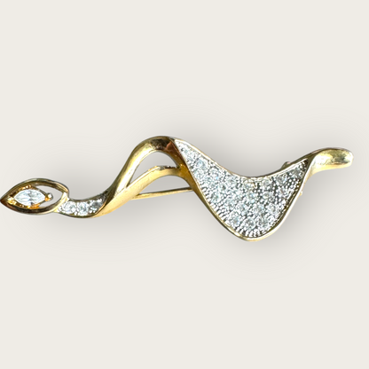 Vintage Gold-Tone Swirl Brooch with Marquise Rhinestone – 3 Inches