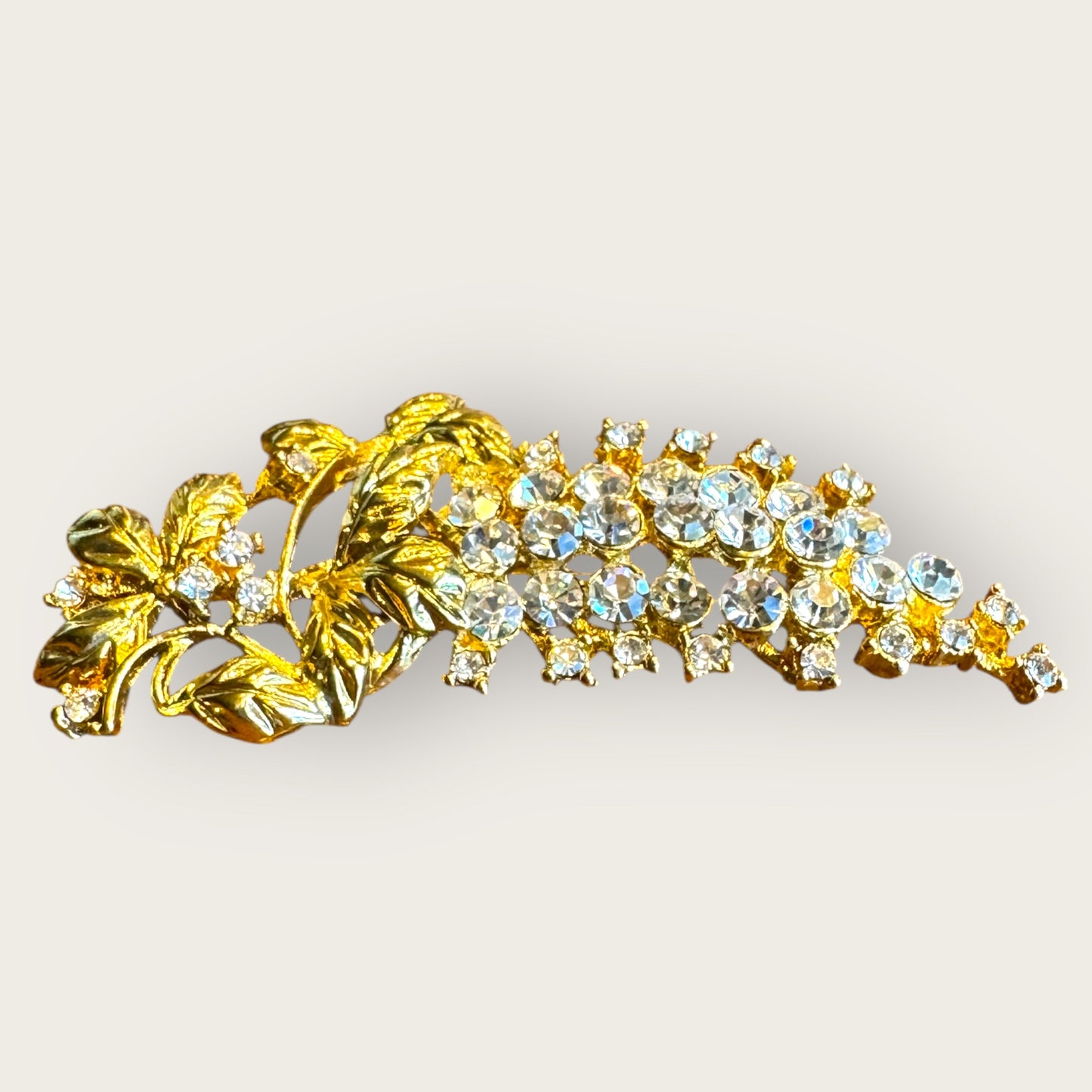 Vintage Gold-Tone Grapevine Brooch with Clear Crystal Clusters