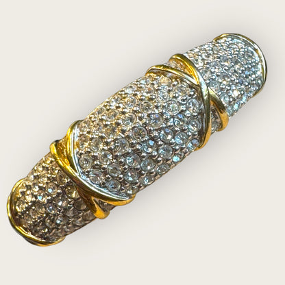 Vintage Pavé Crystal & Gold-Tone Hinged Bangle Bracelet – Unsigned Designer Quality