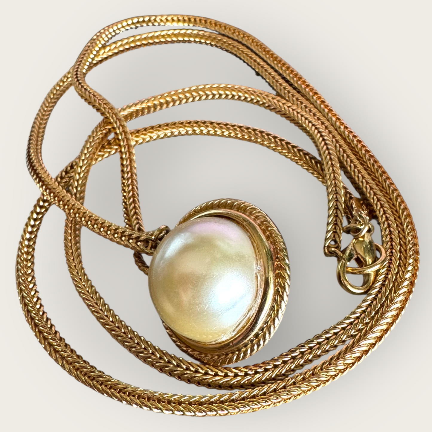 Kenneth Jay Lane Two-Sided Pendant Necklace – Gold-Tone Double Drop with Fuchsia Glass Cabochon & Faux Pearl – 32” Statement Jewelry